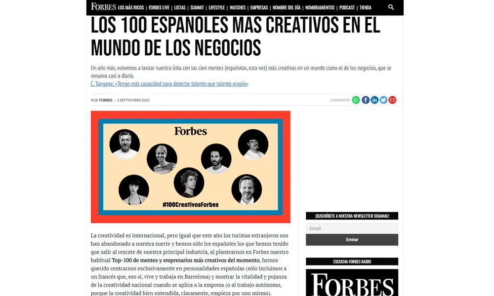 Joaquín Millán Founder & Creative Director of OOIIO Architecture among the “100 Most Creative Spaniards in Business” by Forbes.