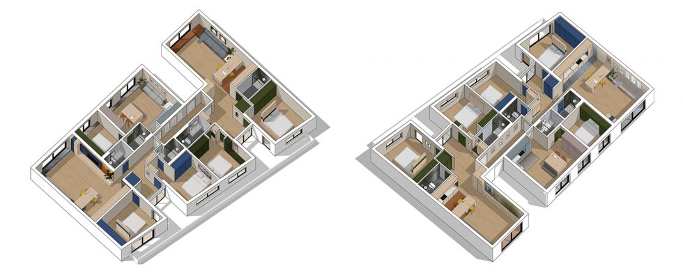 Axonometrías Reforma Interiores Apartamentos en Carabanchel por OOIIO