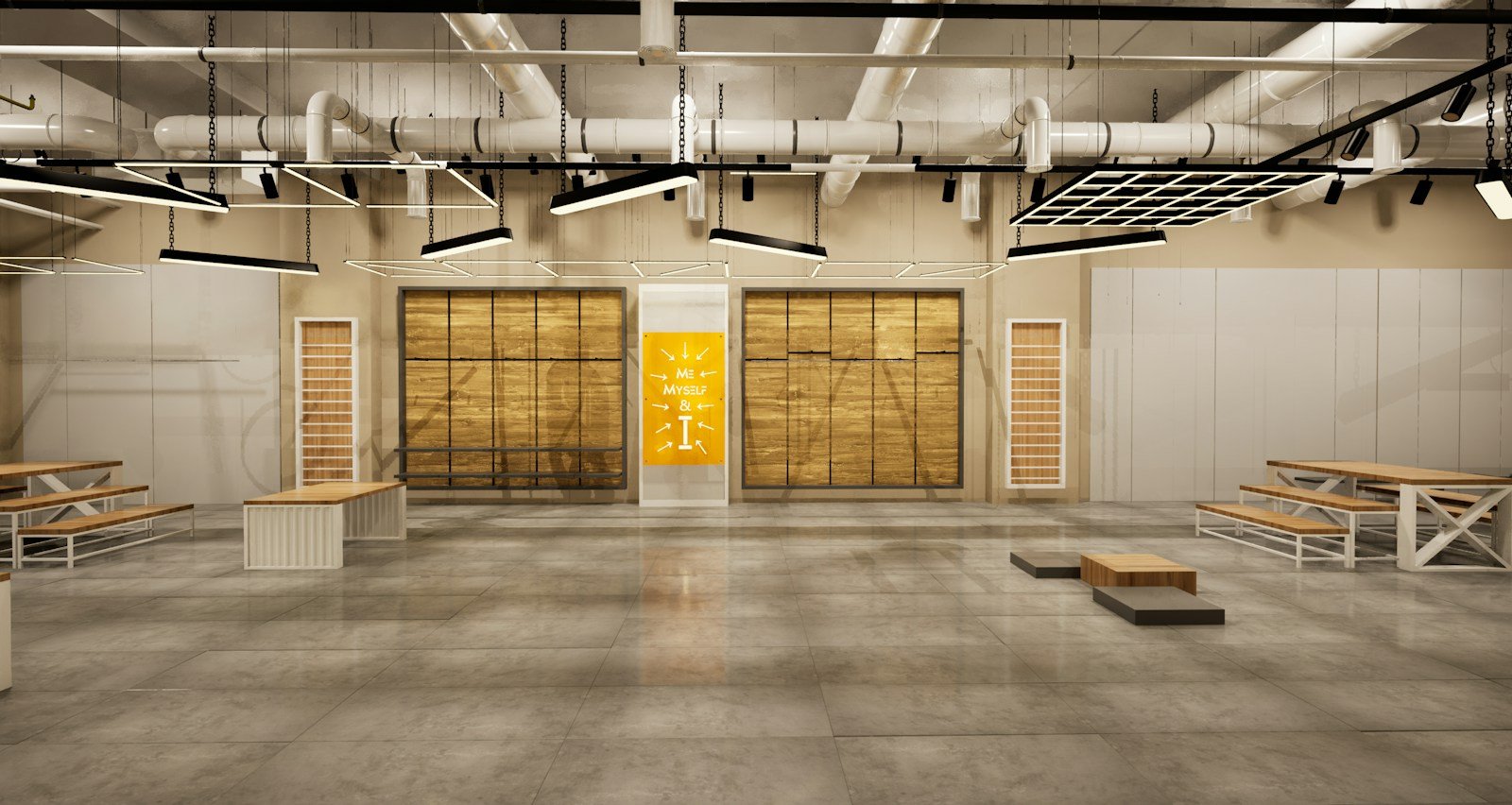 Local comercial vacío en obra con instalaciones vistas antes de los acabados